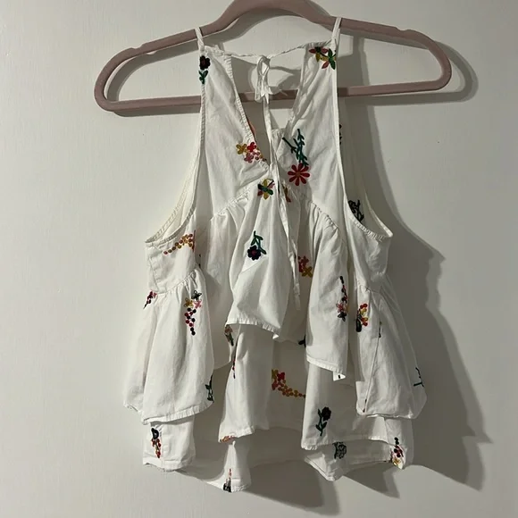 Zara Embroidered Floral White Tiered Tank Top Small - Picture 4 of 4